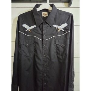Ely Diamond Long Sleeve Pearl Snap Button Up Western Men XXL Embroider Eagle